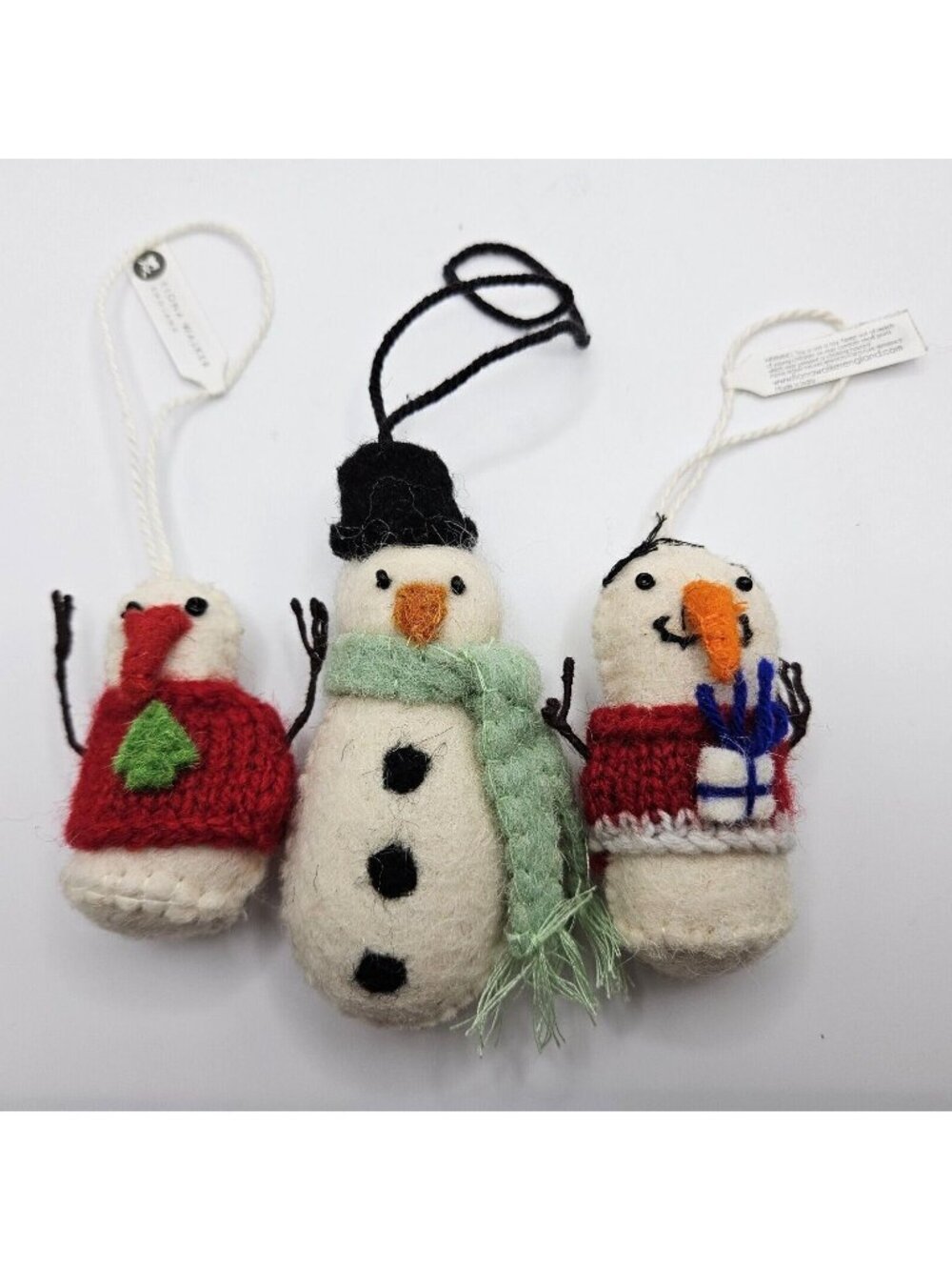 Fiona Walker England Christmas Ornaments Snowman Felted Wool 3pc Set NEW